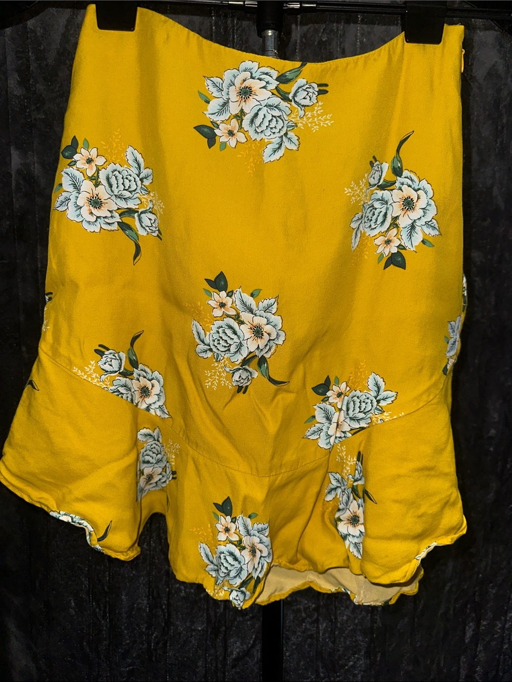 LOFT Yellow Floral Ruffle Mini Skirt